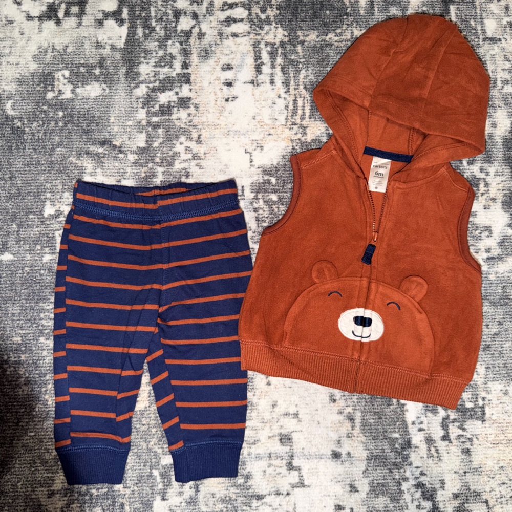 Carter's Navy and Burnt Orange Striped Baby Outfit